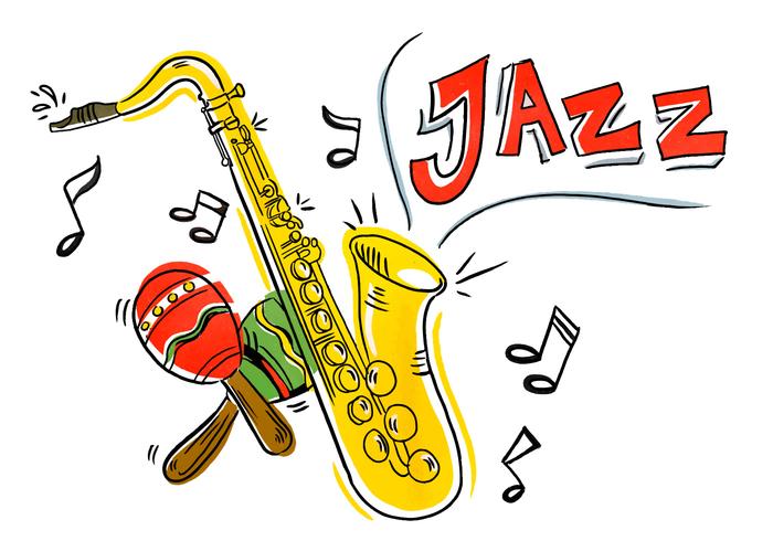 Colorful Iliustration Jazz Saxophone And Maracas vector