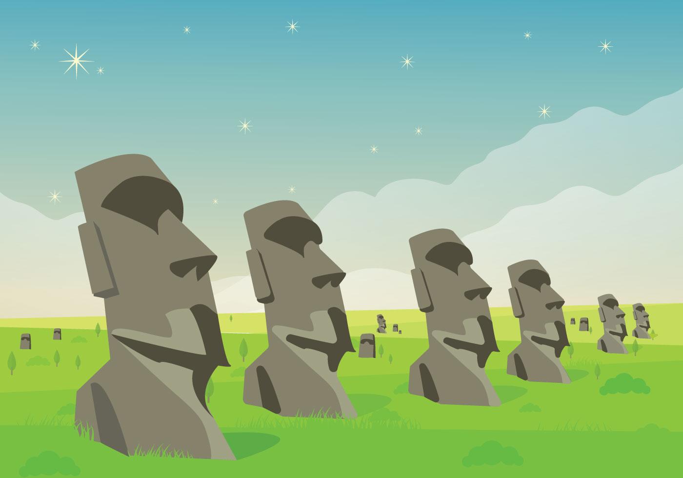 Easter Island Statue Lanscape Illustration Vector 144457 Vector Art at