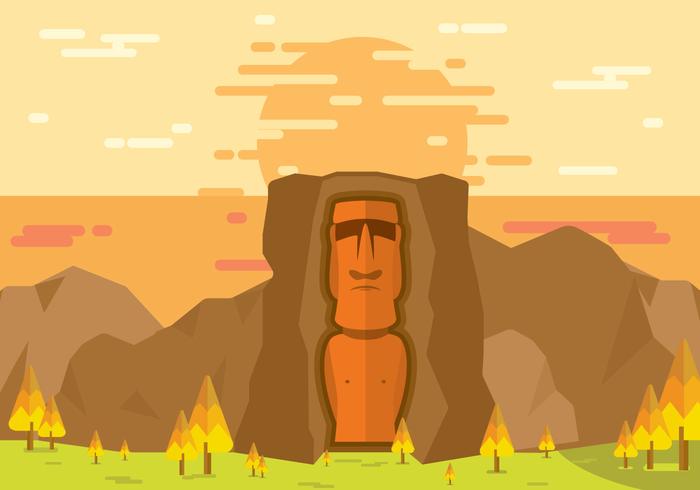 Easter Island Statue Lanscape Flat Illustration Vector