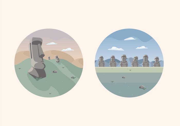 Easter Island Statue Lanscape Illustration Vector