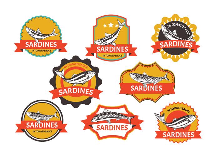 Conjunto de etiqueta de sardinas vector