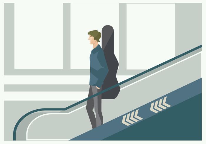 Young Musician on The Airport Escalator Vector