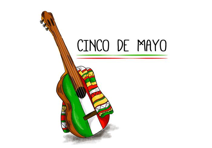 Guitarra Mariachi colorido con planos de color mexicano vector