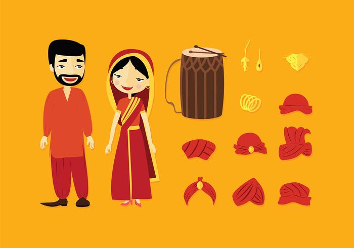 Bhangra conjunto de iconos vectoriales sin vector