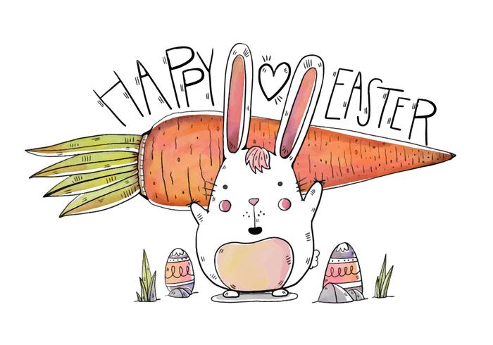 Cute Bunny With Big Carrot and Eggs For Easter Day vector