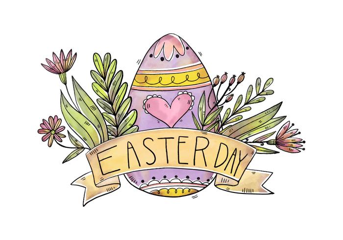 Los huevos púrpura linda con las flores y la cinta para el Día de Pascua vectorial vector