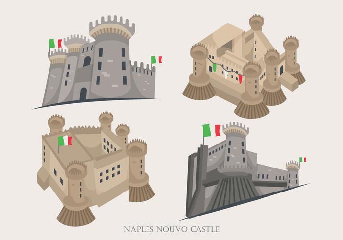 Naples Historical Nouvo Castle Building Vector Illustration