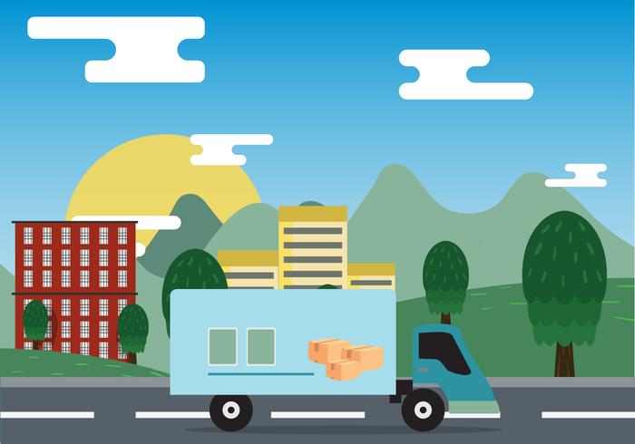 Moving Van On City Vector