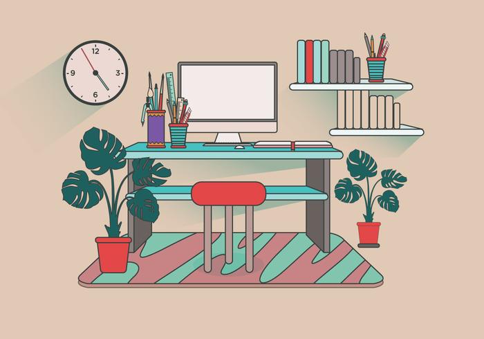 Modern Office Desk Setup Vector