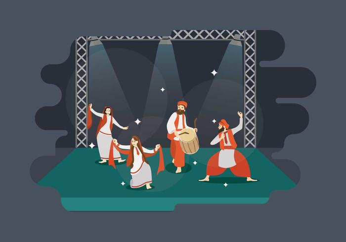 El hombre y mujeres libres Rendimiento Bhangra Danza En la ilustración de la Etapa vector