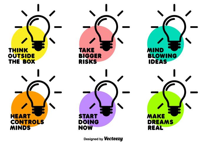 Vector Bulb Icon Set With Motivational Phrases