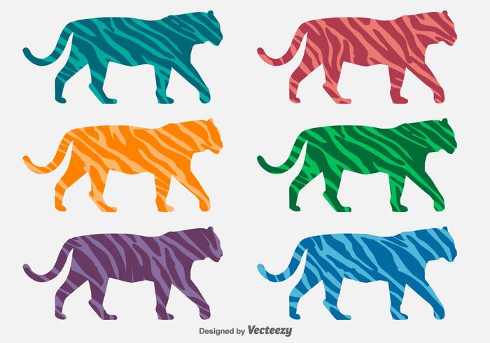 Vector Colorful Tiger Silhouettes With Animal Stripes