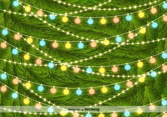 Luces del árbol de navidad en el fondo agujas de pino vectorial vector