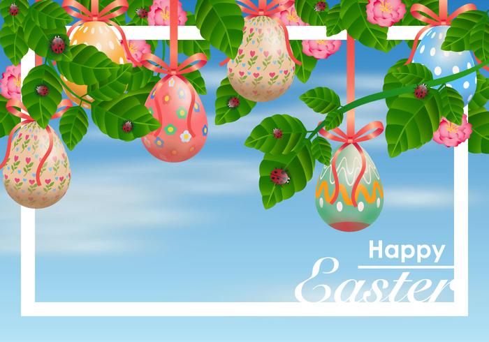 Decorative Easter Egg Hanging from Ribbons Vector 