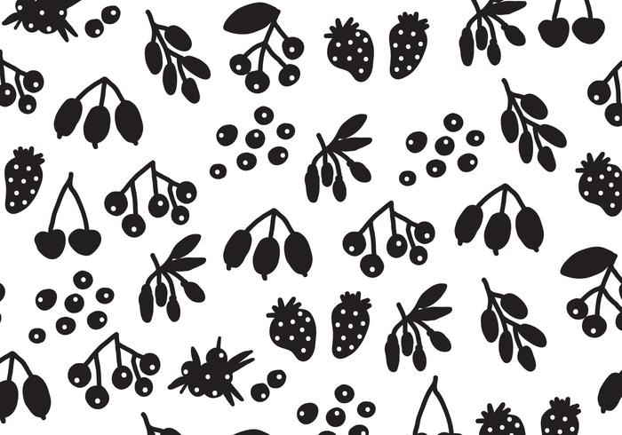 Silhouette Black Berries Vector Pattern 