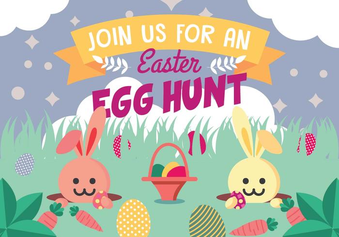 Bunny Hunting Easter Eggs vector