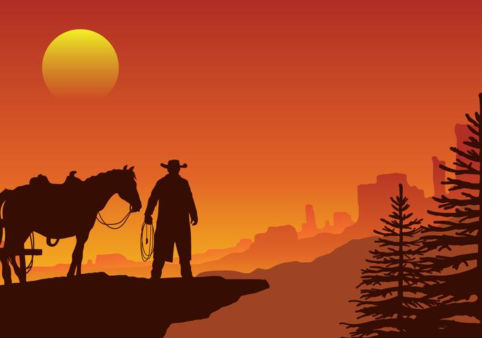 Gaucho en un vector del oeste salvaje paisaje de la p