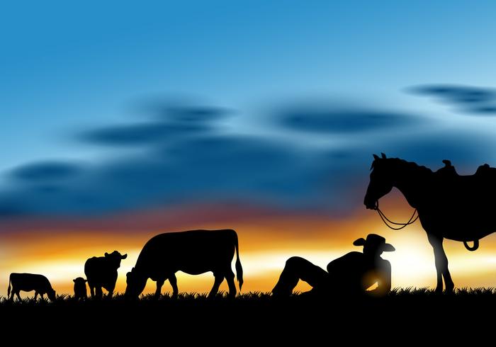 Gaucho Herding Cows Silhouette Vector 