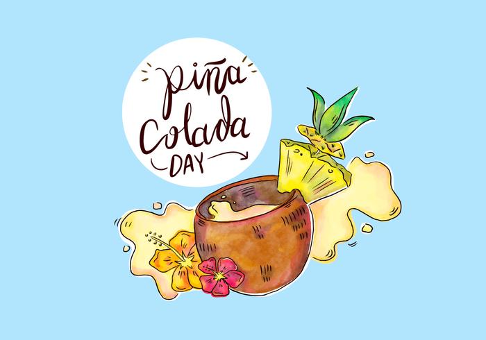 Tropical Pina Colada Drink With Splash Vector