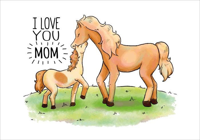 Caballo del vector de la mama y del bebé Abrazo para el Día de la Madre