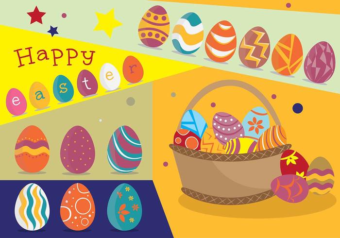 Funky Easter Egg Poster with Basket Vector