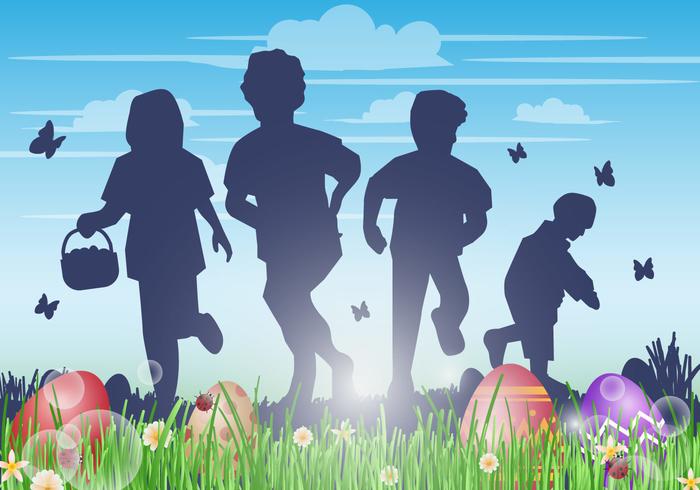 Kids Hunting Easter Egg Vector Background 