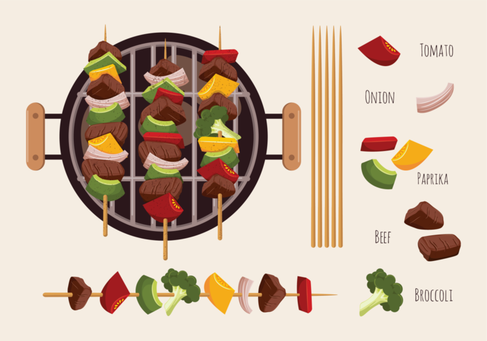 Brochette Kebab Skewers Icons Vector