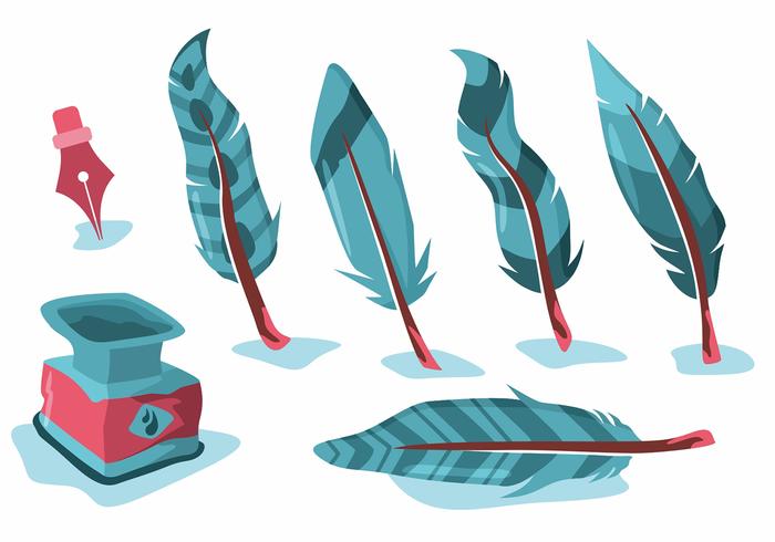 Blue Feather Pluma Vector Set