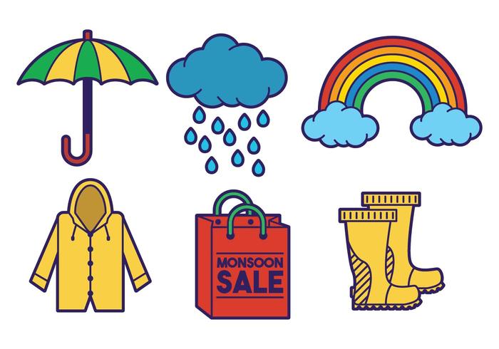Monsoon icon vector set