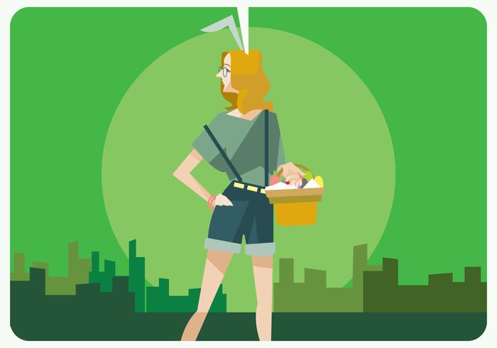 Hipster Girl With Easter Egg Basket Vector Hipster Girl With Easter Egg Basket Vector