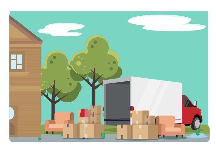 Home Relocation With Moving Van Vector Illustration 