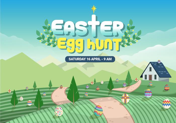 Farmyard Easter Egg Hunt Vector Illustration