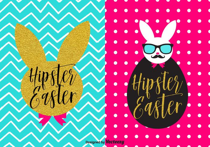 Trendy Bunny Hipster Easter Vector Poster Set