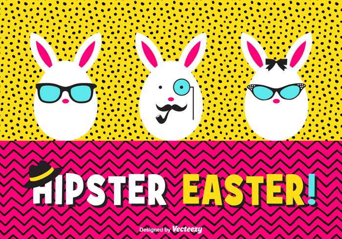 Happy Hipster Easter Eggs Vector Card
