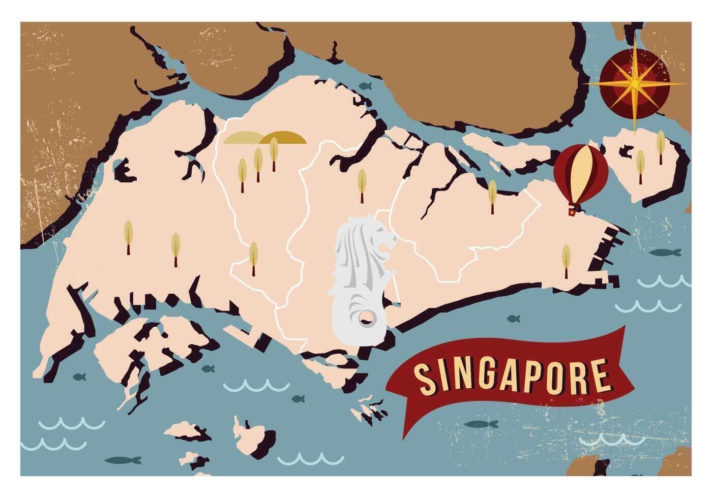 Singapur Mapa de la vendimia vector