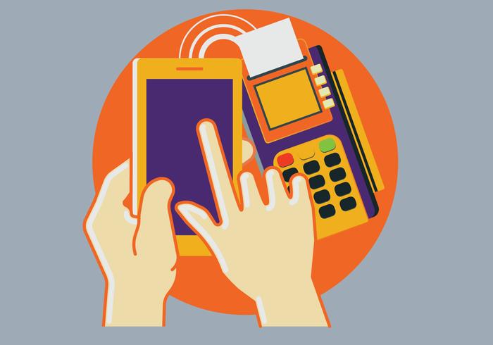 Pos Terminal Confirms the Payment by Smartphone vector