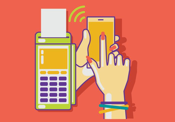 Woman Paying with NFC Technology on Mobile Phone vector