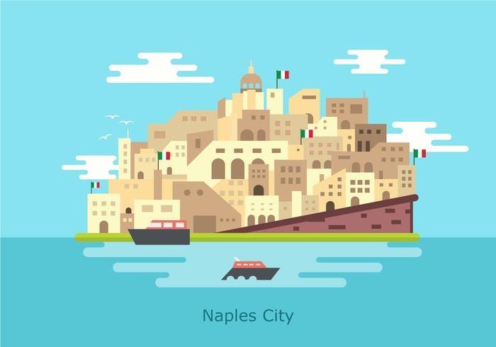 Naples historical Nouvo Castle Building Vector Flat Illustration