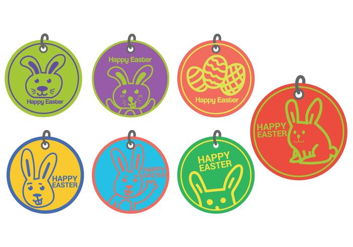 Easter gift tag circle vector set 