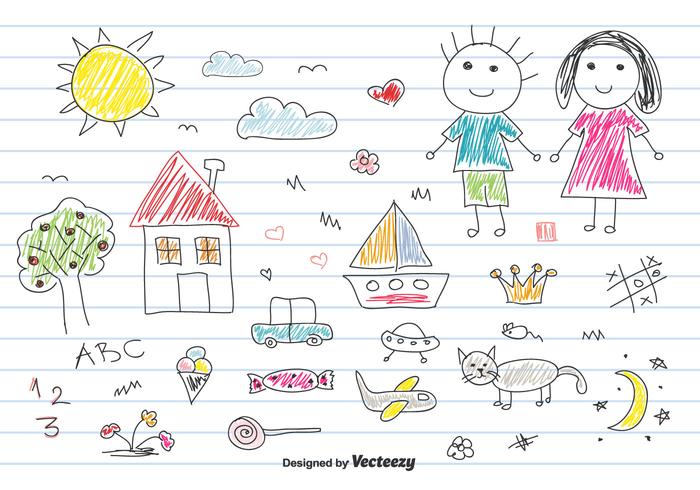 Children Drawing Vector Set