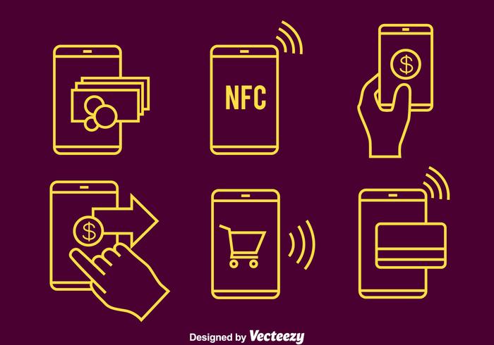Nfc Payment Line Icons Vector