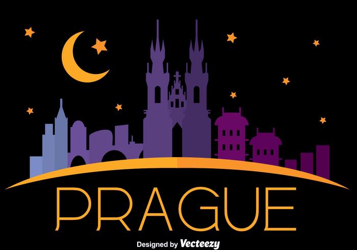 Prague City Skyline In Night Vector