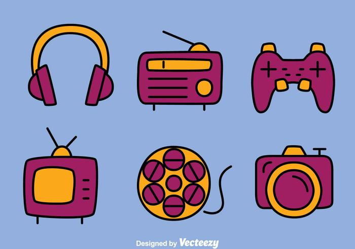 Hand Drawn Multi Media Icons Vectors