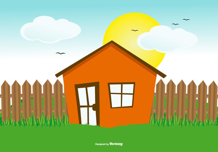 Cute Flat Hoouse Landscape Illustration vector