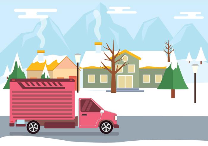 Moving Van In Winter Vector