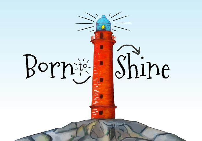 Watercolor Orange Lighthouse With Quote And Blue Sky Watercolor Orange Lighthouse With Quote And Blue Sky