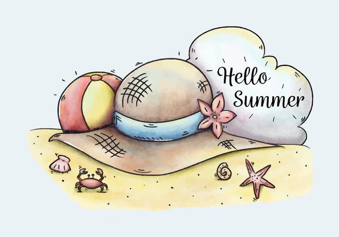 Cute Beach Scene With Hat And Ball To Summer Vector Art At Vecteezy