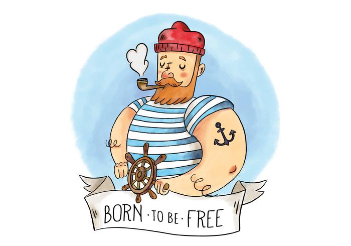 Cute Sailor Man With Pipe Rudder And Ribbon With Quote vector