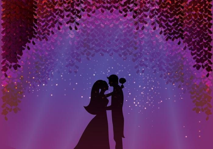 Groom And Bride Under Blossom Wisteria vector