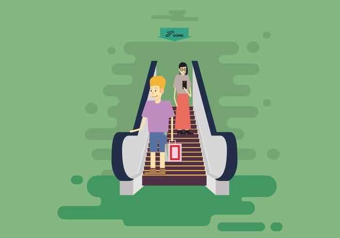 Las escaleras mecánicas libre abajo con hombre y mujer Ilustración vector